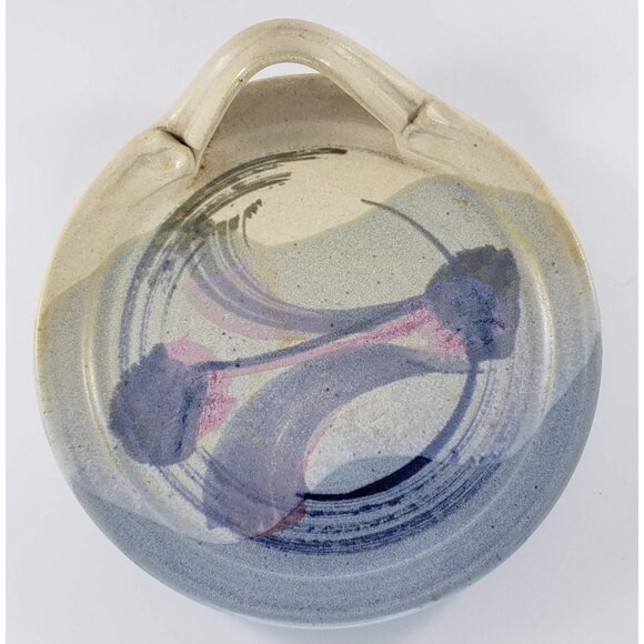 Carole Berhorst Michigan Artist Art Pottery Handled Plate Purple Colorful - Picture 2 of 5